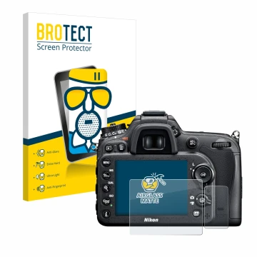 Parte frontale di una confezione del prodotto con il logo del marchio BROTECT. Accanto è raffigurato il dispositivo Nikon D710