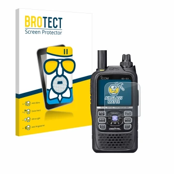 Parte frontale di una confezione del prodotto con il logo del marchio BROTECT. Accanto è raffigurato il dispositivo Icom ID-51