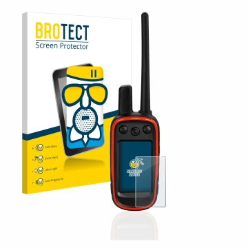 Parte frontale di una confezione del prodotto con il logo del marchio BROTECT. Accanto è raffigurato il dispositivo Garmin Alp