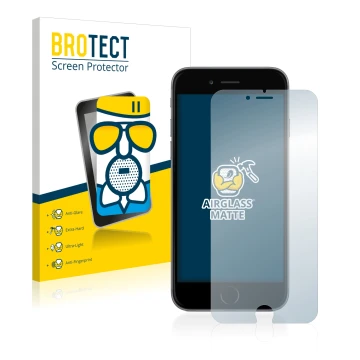 Parte frontale di una confezione del prodotto con il logo del marchio BROTECT. Accanto è raffigurato il dispositivo Apple iPho