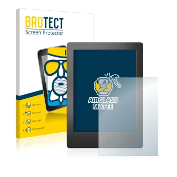 Parte frontale di una confezione del prodotto con il logo del marchio BROTECT. Accanto è raffigurato il dispositivo Kobo Aura 