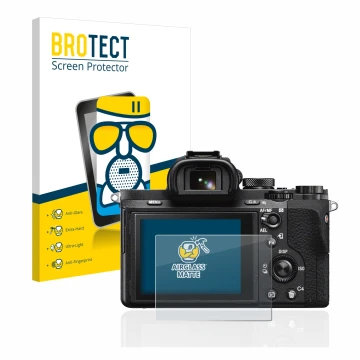 Parte frontale di una confezione del prodotto con il logo del marchio BROTECT. Accanto è raffigurato il dispositivo Sony Alpha