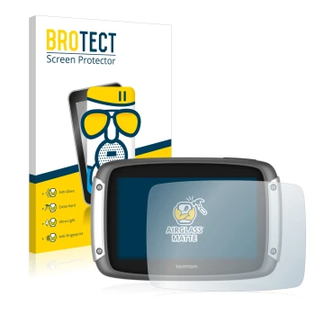 Parte frontale di una confezione del prodotto con il logo del marchio BROTECT. Accanto è raffigurato il dispositivo TomTom Rid