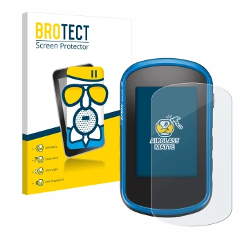 Parte frontale di una confezione del prodotto con il logo del marchio BROTECT. Accanto è raffigurato il dispositivo Garmin eTr