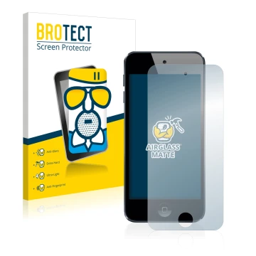 Parte frontale di una confezione del prodotto con il logo del marchio BROTECT. Accanto è raffigurato il dispositivo Apple iPod