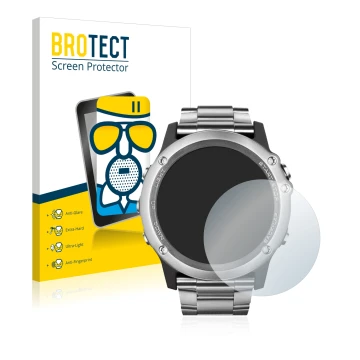 Parte frontale di una confezione del prodotto con il logo del marchio BROTECT. Accanto è raffigurato il dispositivo Garmin Fen