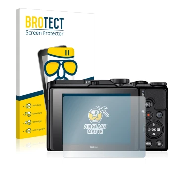 Parte frontale di una confezione del prodotto con il logo del marchio BROTECT. Accanto è raffigurato il dispositivo Nikon Cool