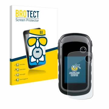 Parte frontale di una confezione del prodotto con il logo del marchio BROTECT. Accanto è raffigurato il dispositivo Garmin eTr