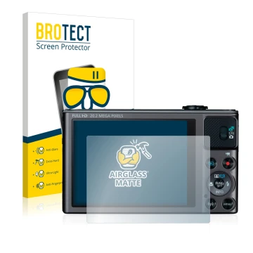 Parte frontale di una confezione del prodotto con il logo del marchio BROTECT. Accanto è raffigurato il dispositivo Canon Powe