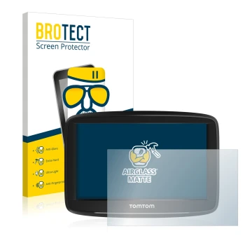 Parte frontale di una confezione del prodotto con il logo del marchio BROTECT. Accanto è raffigurato il dispositivo TomTom Sta