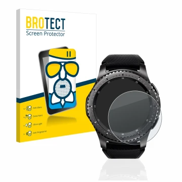 Parte frontale di una confezione del prodotto con il logo del marchio BROTECT. Accanto è raffigurato il dispositivo Samsung Ge