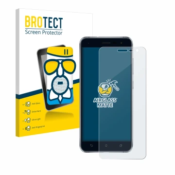 Parte frontale di una confezione del prodotto con il logo del marchio BROTECT. Accanto è raffigurato il dispositivo ASUS ZenFo