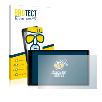 Parte frontale di una confezione del prodotto con il logo del marchio BROTECT. Accanto è raffigurato il dispositivo Garmin Dri