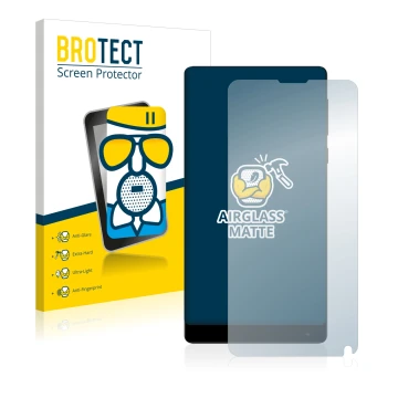 Parte frontale di una confezione del prodotto con il logo del marchio BROTECT. Accanto è raffigurato il dispositivo Xiaomi Mi 