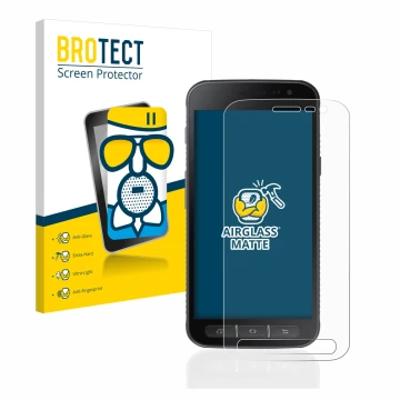 Parte frontale di una confezione del prodotto con il logo del marchio BROTECT. Accanto è raffigurato il dispositivo Samsung Ga