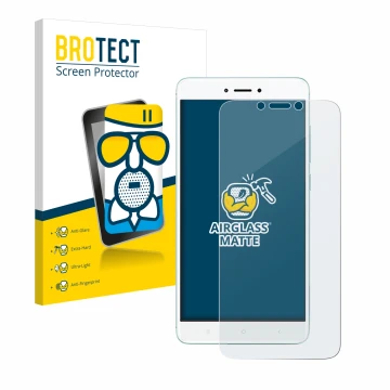 Parte frontale di una confezione del prodotto con il logo del marchio BROTECT. Accanto è raffigurato il dispositivo Xiaomi Red