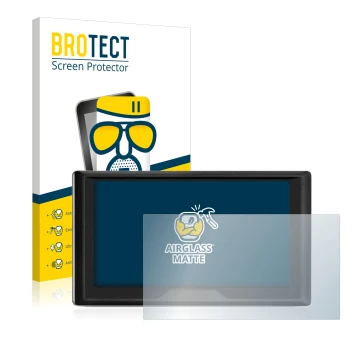 Parte frontale di una confezione del prodotto con il logo del marchio BROTECT. Accanto è raffigurato il dispositivo Garmin Dri