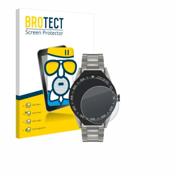 Parte frontale di una confezione del prodotto con il logo del marchio BROTECT. Accanto è raffigurato il dispositivo TAG Heuer 