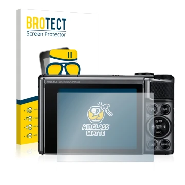 Parte frontale di una confezione del prodotto con il logo del marchio BROTECT. Accanto è raffigurato il dispositivo Canon Powe