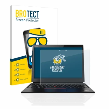 Parte frontale di una confezione del prodotto con il logo del marchio BROTECT. Accanto è raffigurato il dispositivo Lenovo Thi