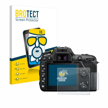 Parte frontale di una confezione del prodotto con il logo del marchio BROTECT. Accanto è raffigurato il dispositivo Nikon D750