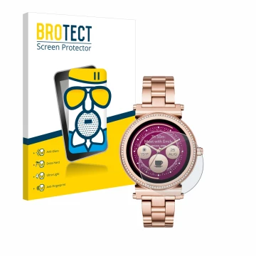 Parte frontale di una confezione del prodotto con il logo del marchio BROTECT. Accanto è raffigurato il dispositivo Michael Ko