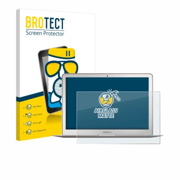 Parte frontale di una confezione del prodotto con il logo del marchio BROTECT. Accanto è raffigurato il dispositivo Apple MacB