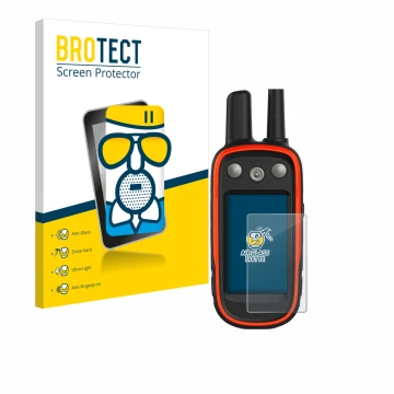 Parte frontale di una confezione del prodotto con il logo del marchio BROTECT. Accanto è raffigurato il dispositivo Garmin Ate