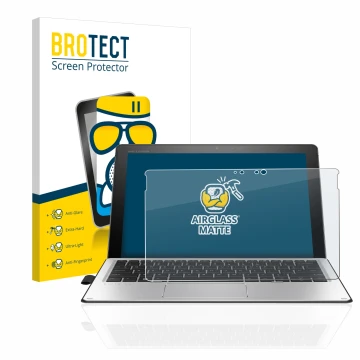 Parte frontale di una confezione del prodotto con il logo del marchio BROTECT. Accanto è raffigurato il dispositivo HP Elite x