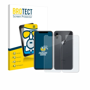 Parte frontale di una confezione del prodotto con il logo del marchio BROTECT. Accanto è raffigurato il dispositivo Apple iPho