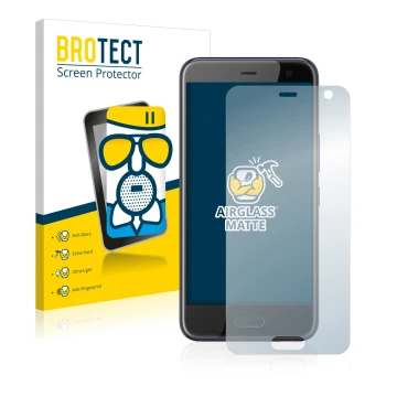 Parte frontale di una confezione del prodotto con il logo del marchio BROTECT. Accanto è raffigurato il dispositivo HTC U11 Li