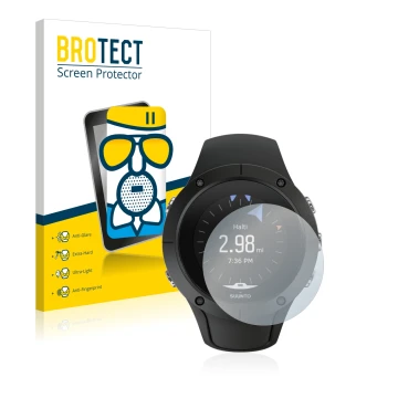 Parte frontale di una confezione del prodotto con il logo del marchio BROTECT. Accanto è raffigurato il dispositivo Suunto Spa