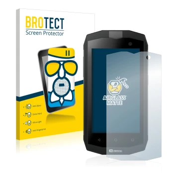 Parte frontale di una confezione del prodotto con il logo del marchio BROTECT. Accanto è raffigurato il dispositivo Crosscall 