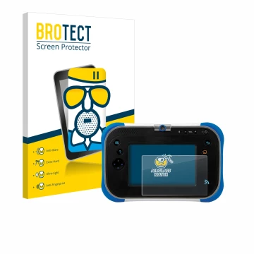 Parte frontale di una confezione del prodotto con il logo del marchio BROTECT. Accanto è raffigurato il dispositivo Vtech Stor