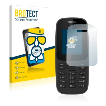 Parte frontale di una confezione del prodotto con il logo del marchio BROTECT. Accanto è raffigurato il dispositivo Nokia 105 