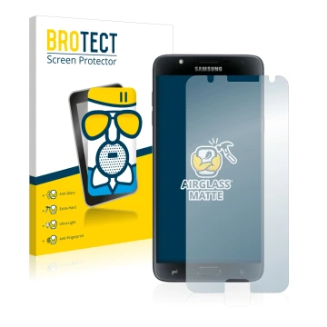 Parte frontale di una confezione del prodotto con il logo del marchio BROTECT. Accanto è raffigurato il dispositivo Samsung Ga