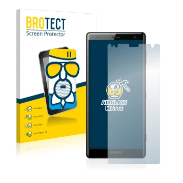 Parte frontale di una confezione del prodotto con il logo del marchio BROTECT. Accanto è raffigurato il dispositivo Sony Xperi