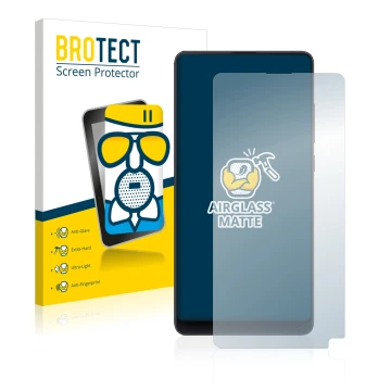 Parte frontale di una confezione del prodotto con il logo del marchio BROTECT. Accanto è raffigurato il dispositivo Xiaomi Mi 