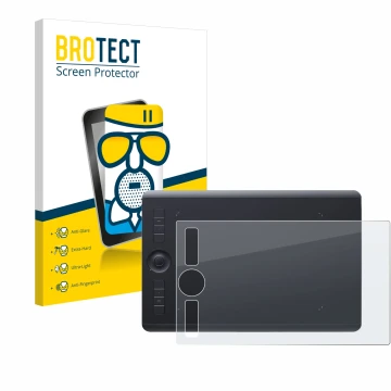 Parte frontale di una confezione del prodotto con il logo del marchio BROTECT. Accanto è raffigurato il dispositivo Wacom Intu