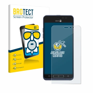 Parte frontale di una confezione del prodotto con il logo del marchio BROTECT. Accanto è raffigurato il dispositivo Doro 8035 