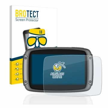 Parte frontale di una confezione del prodotto con il logo del marchio BROTECT. Accanto è raffigurato il dispositivo TomTom Rid