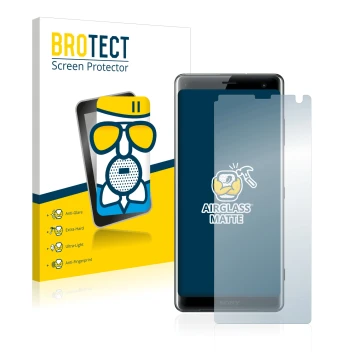 Parte frontale di una confezione del prodotto con il logo del marchio BROTECT. Accanto è raffigurato il dispositivo Sony Xperi