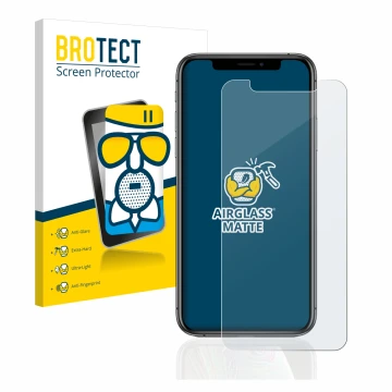 Parte frontale di una confezione del prodotto con il logo del marchio BROTECT. Accanto è raffigurato il dispositivo Apple iPho