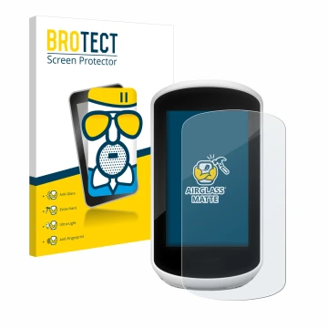 Parte frontale di una confezione del prodotto con il logo del marchio BROTECT. Accanto è raffigurato il dispositivo Garmin Edg