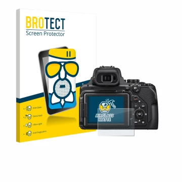 Parte frontale di una confezione del prodotto con il logo del marchio BROTECT. Accanto è raffigurato il dispositivo Nikon Cool