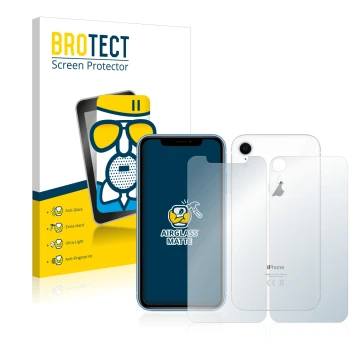 Parte frontale di una confezione del prodotto con il logo del marchio BROTECT. Accanto è raffigurato il dispositivo Apple iPho