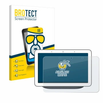 Parte frontale di una confezione del prodotto con il logo del marchio BROTECT. Accanto è raffigurato il dispositivo Google Hom