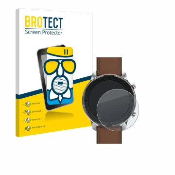 Parte frontale di una confezione del prodotto con il logo del marchio BROTECT. Accanto è raffigurato il dispositivo Huami Amaz