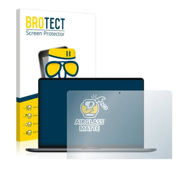 Parte frontale di una confezione del prodotto con il logo del marchio BROTECT. Accanto è raffigurato il dispositivo Apple MacB