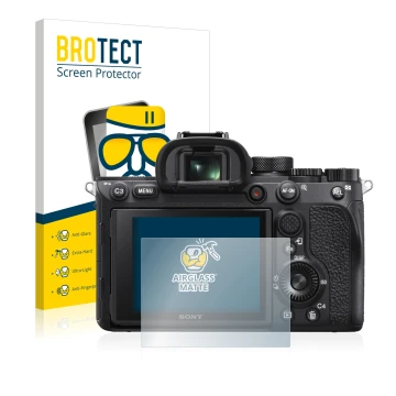 Parte frontale di una confezione del prodotto con il logo del marchio BROTECT. Accanto è raffigurato il dispositivo Sony Alpha